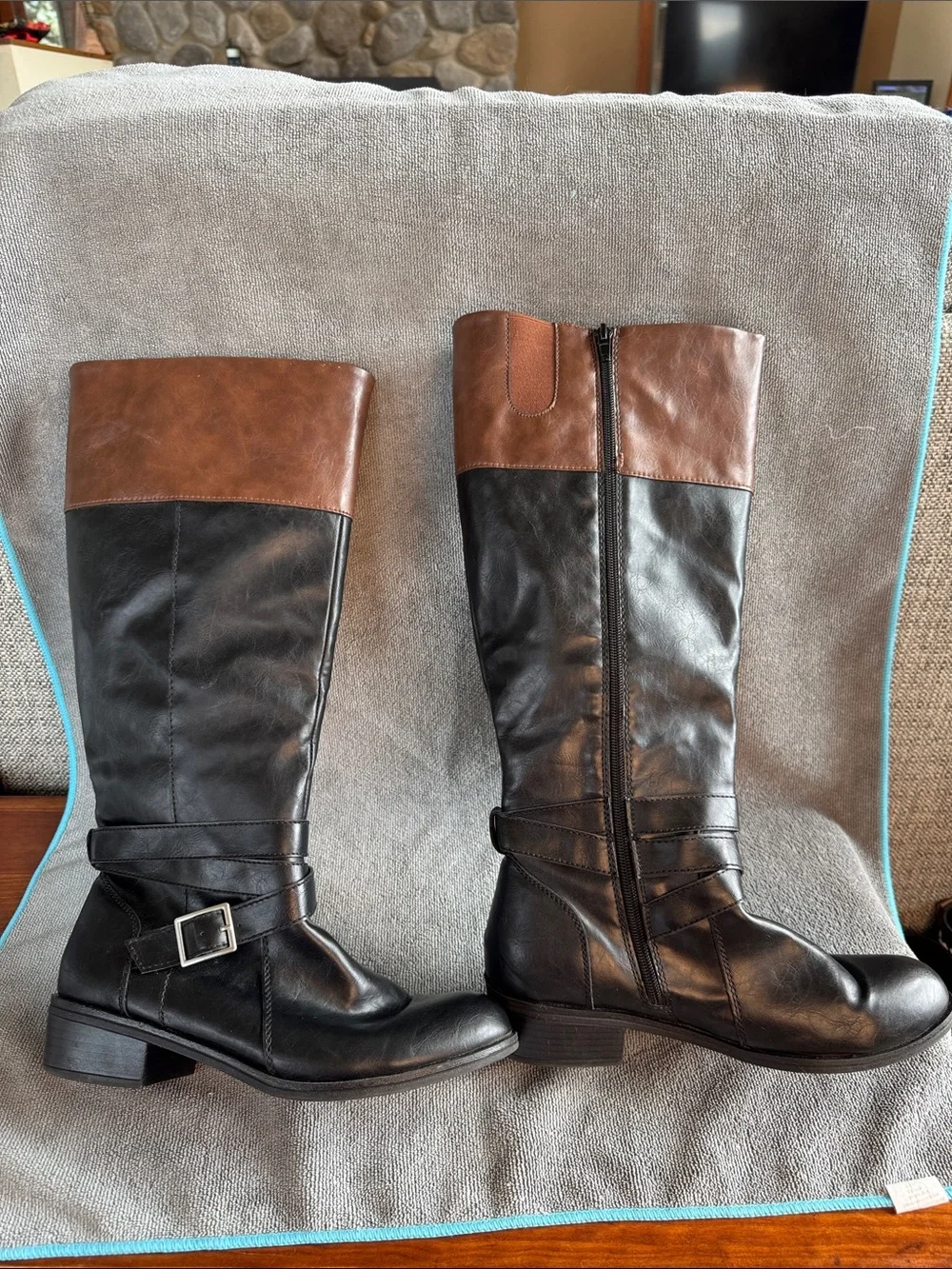 Arizona Delling Black-Brown Two Toned Knee High Wide Calf Riding Boot Size 9M